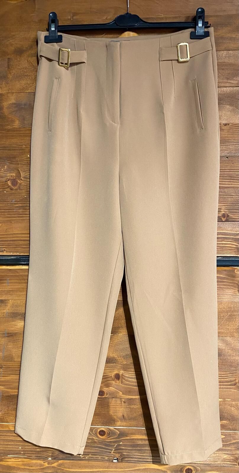 camel kumas metal detaylı pantolon
